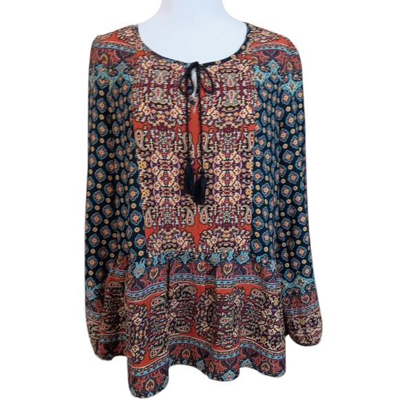 Flowy Boho Blouse Peasant Top M Tiered Colorful Southwest Artsy Travel Vacation - Picture 2 of 10